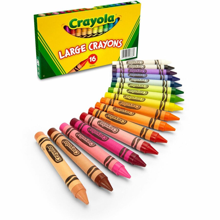 Crayola Large Crayons - Black, Blue, Brown, Green, Orange, Red, Violet, Yellow, Green Blue, Blue-violet, Carnation Pink, ... - 16 / Box