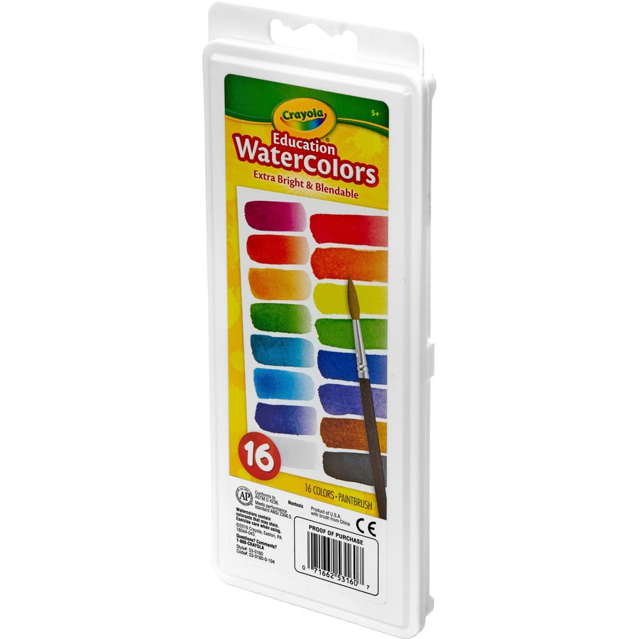 Crayola Oval Pan Cake Water Color - 16 Color(s) - Assorted - 6.80 oz - 1 Each