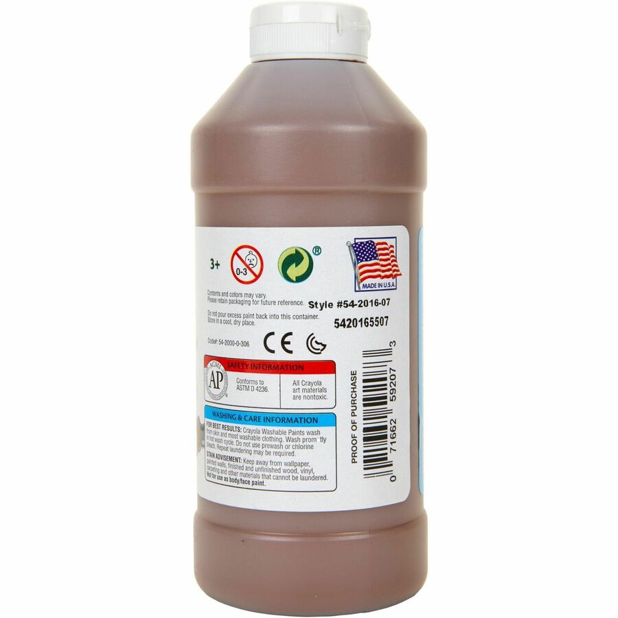 Crayola Washable Paint - 1 Color(s) - Brown - 16 oz - Washable - 1 Each