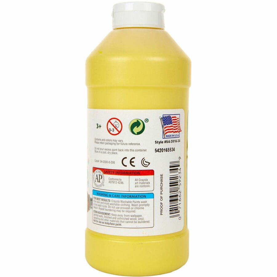 Crayola Washable Paint - 1 Color(s) - Yellow - 16 oz - Washable - 1 Each