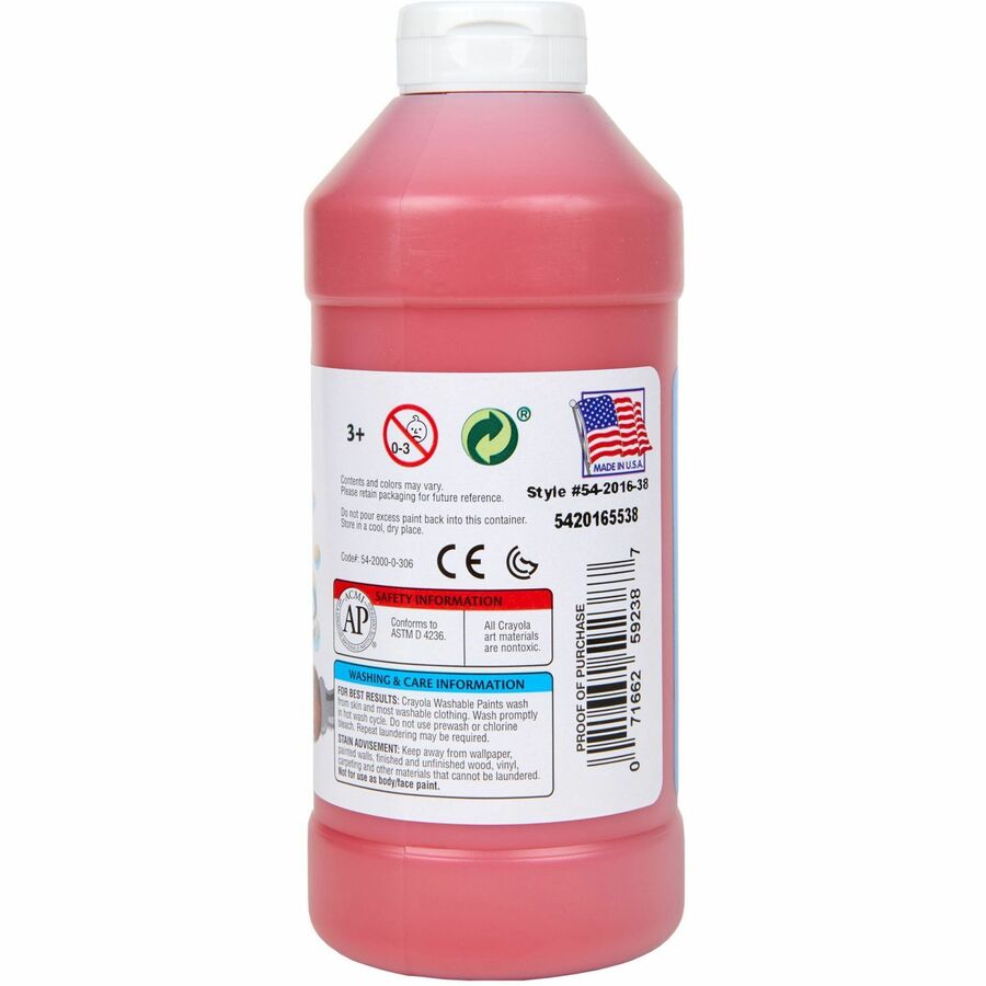 Crayola Washable Paint - 1 Color(s) - Red - 16 oz - Washable - 1 Each