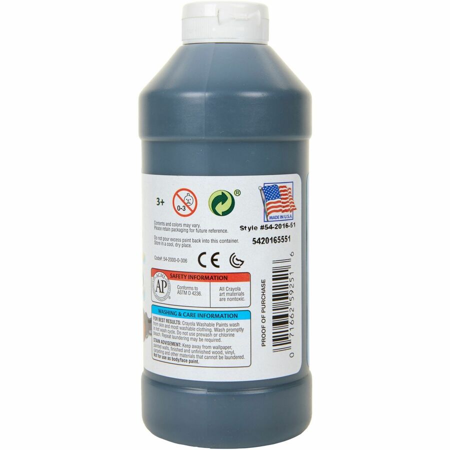 Crayola Washable Paint - 1 Color(s) - Black - 16 oz - Washable - 1 Each