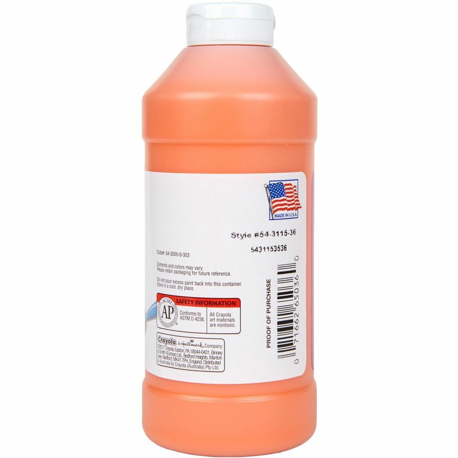 Crayola Artista II Washable Tempera Paints - 1 Color(s) - Orange - 16 oz - Washable - 1 Each