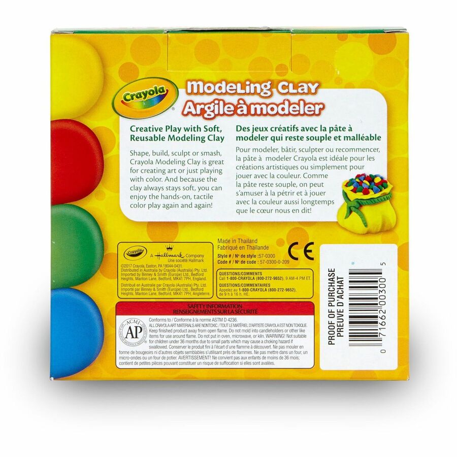 Crayola Non-Drying Modeling Clay - Clay Craft - Red, Blue, Yellow, Green - 4 / Box