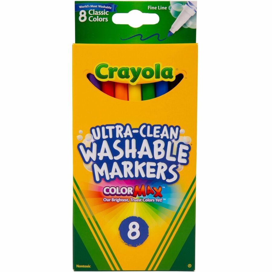 Crayola Thinline Washable Markers - Fine Marker Point - Washable - Red, Orange, Yellow, Green, Blue, Violet, Brown, Black Ink - Water Based - 8 / Set