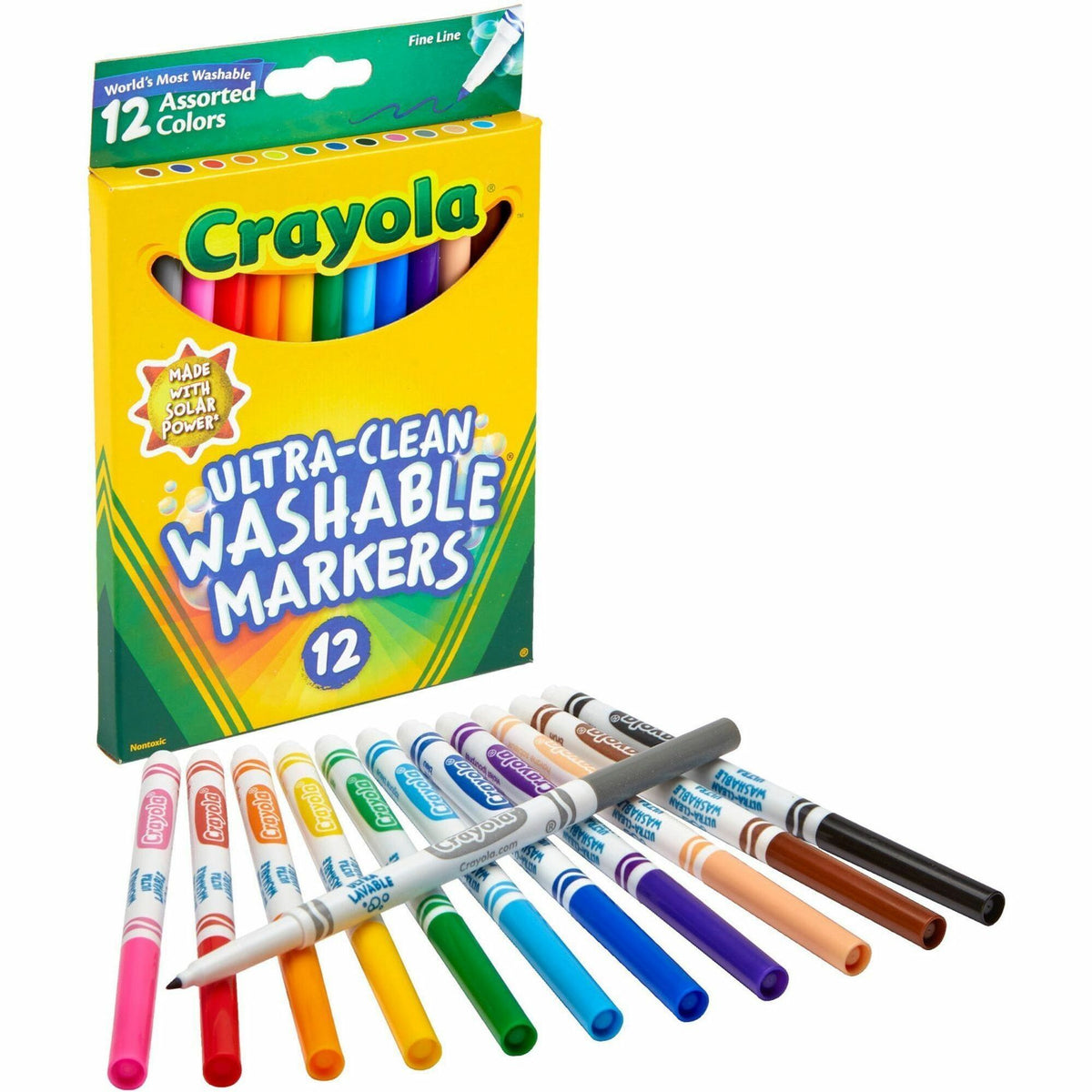 Crayola Thinline Washable Markers - Fine Marker Point - Washable - Black, Blue, Blue Lagoon, Brown, Gray, Green, Orange, Pink, Red, Sandy Tan, Violet, ... Ink - Water Based - 12 / Set
