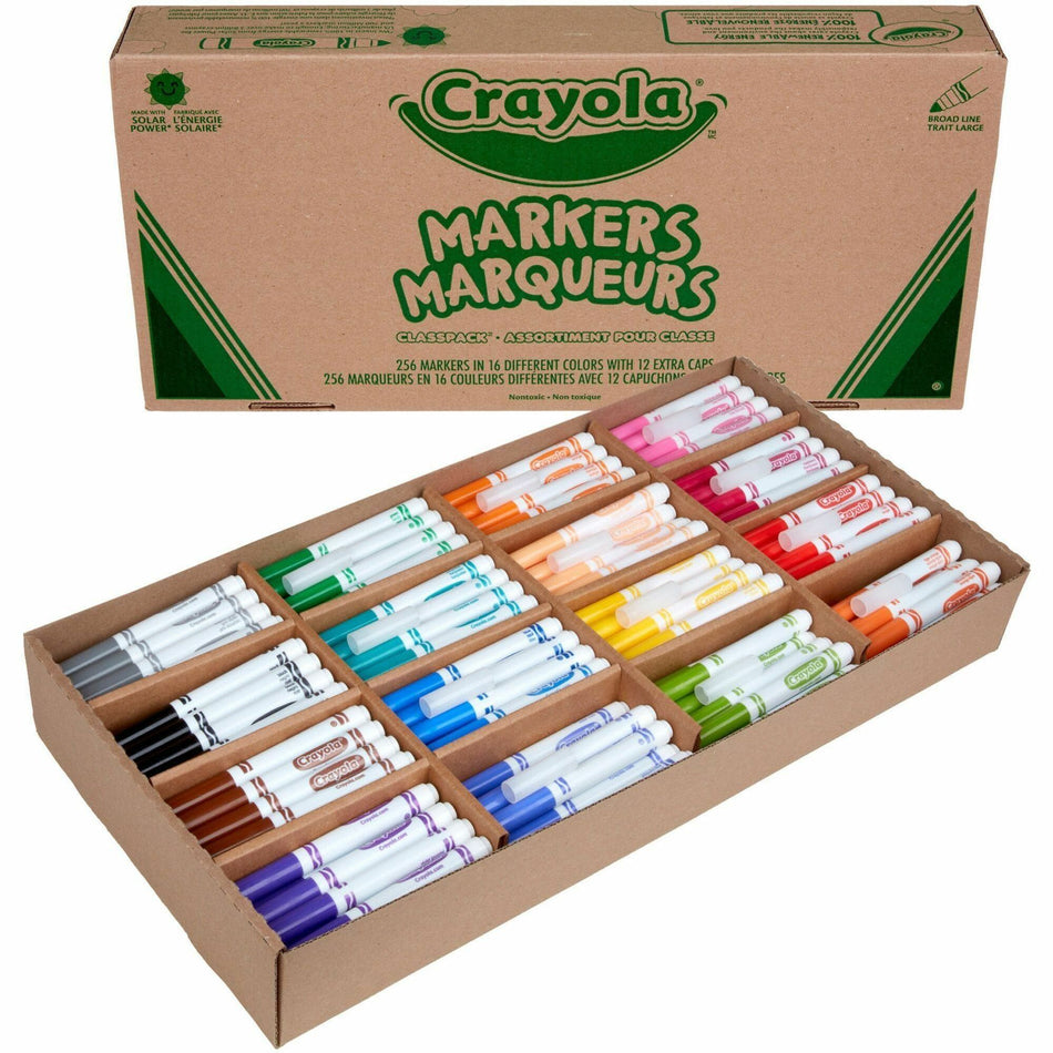 Crayola 16-Color Marker Classpack - Broad Conical Marker Point - Assorted Ink - Water Based - 256 / Box