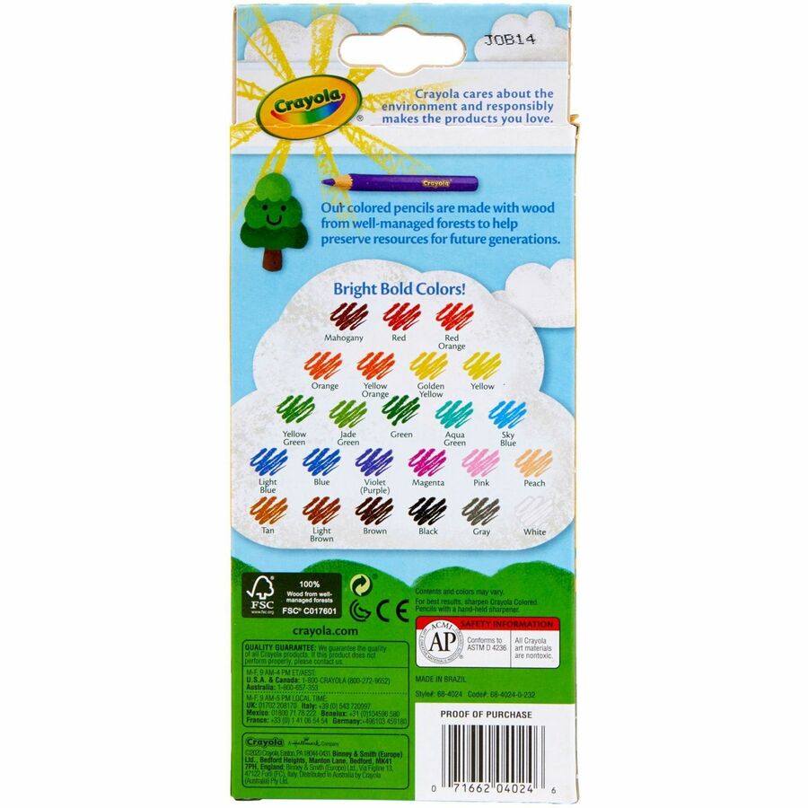 Crayola Presharpened Colored Pencils - 3.3 mm Assorted Lead - Wood Barrel - 24 / Set