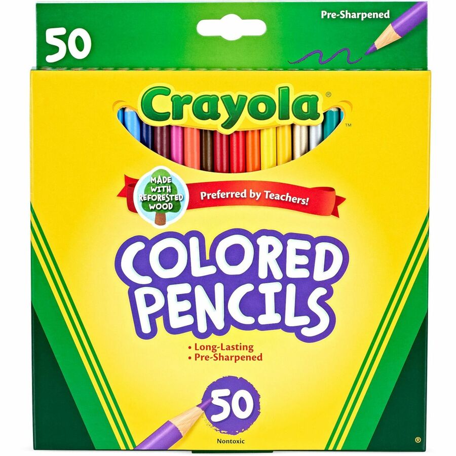 Crayola Presharpened Colored Pencils - 3.3 mm Assorted Lead - Wood Barrel - 50 / Set
