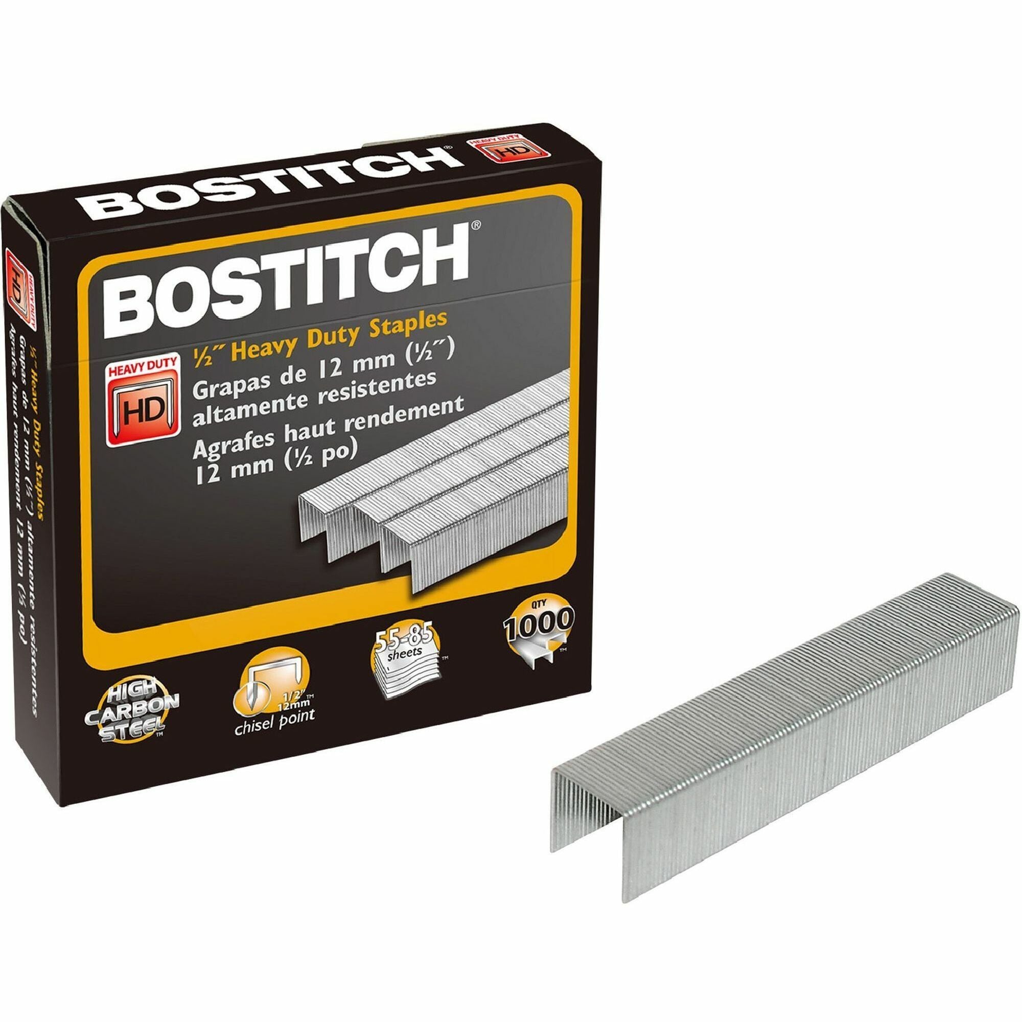 Bostitch 1/2" Heavy Duty Chisel Point Staples 1000 - Heavy Duty - 1/2" Leg - 1/2" Crown - Holds 85 Sheet(s) - Chisel Point - Silver - High Carbon Steel - 0.7" Height x 0.5" Width x 0.5" Length - 1000 / Box