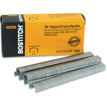 Bostitch PowerCrown Premium Staples - 1/4" Leg - 1/2" Crown - Chisel Point - Silver - High Carbon Steel - 2" Height x 1.5" Width x 4.4" Length - 210 Per Strip - 5000 / Box