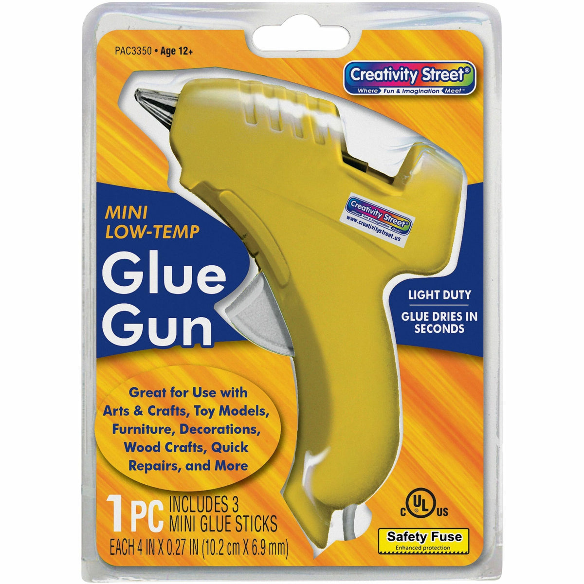 Creativity Street Trigger Style Mini Glue Gun - Light Duty - 220&deg;F (104.4&deg;C) - Yellow, Clear