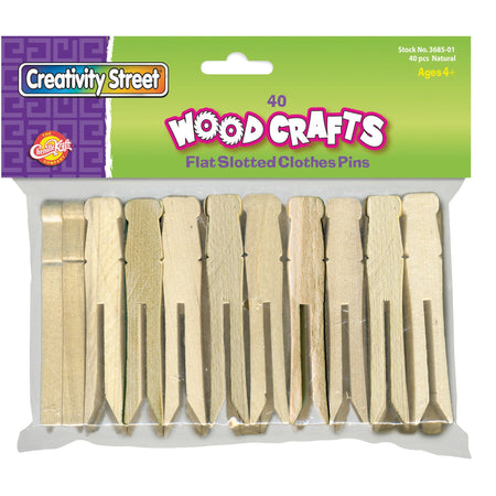 Creativity Street Flat-Slotted Clothespins - 3.8" Length - Natural - Wood - 40 / Pack