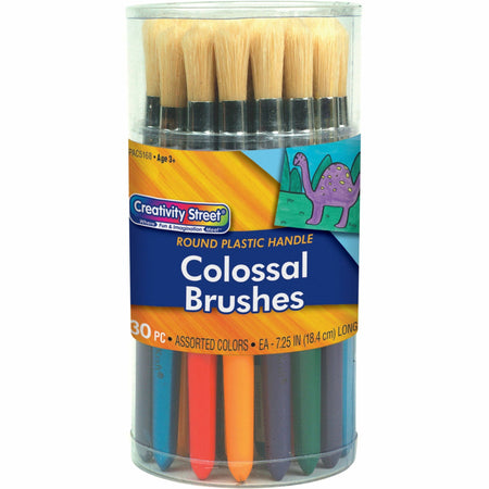 Creativity Street Wood Colossal Brushes - 6" Wood Handle - Aluminum Ferrule - 30 / Set
