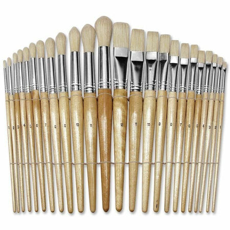 Creativity Street Preschool Brush Set - Wood Handle - Nickel Plated Ferrule - 24 / Set