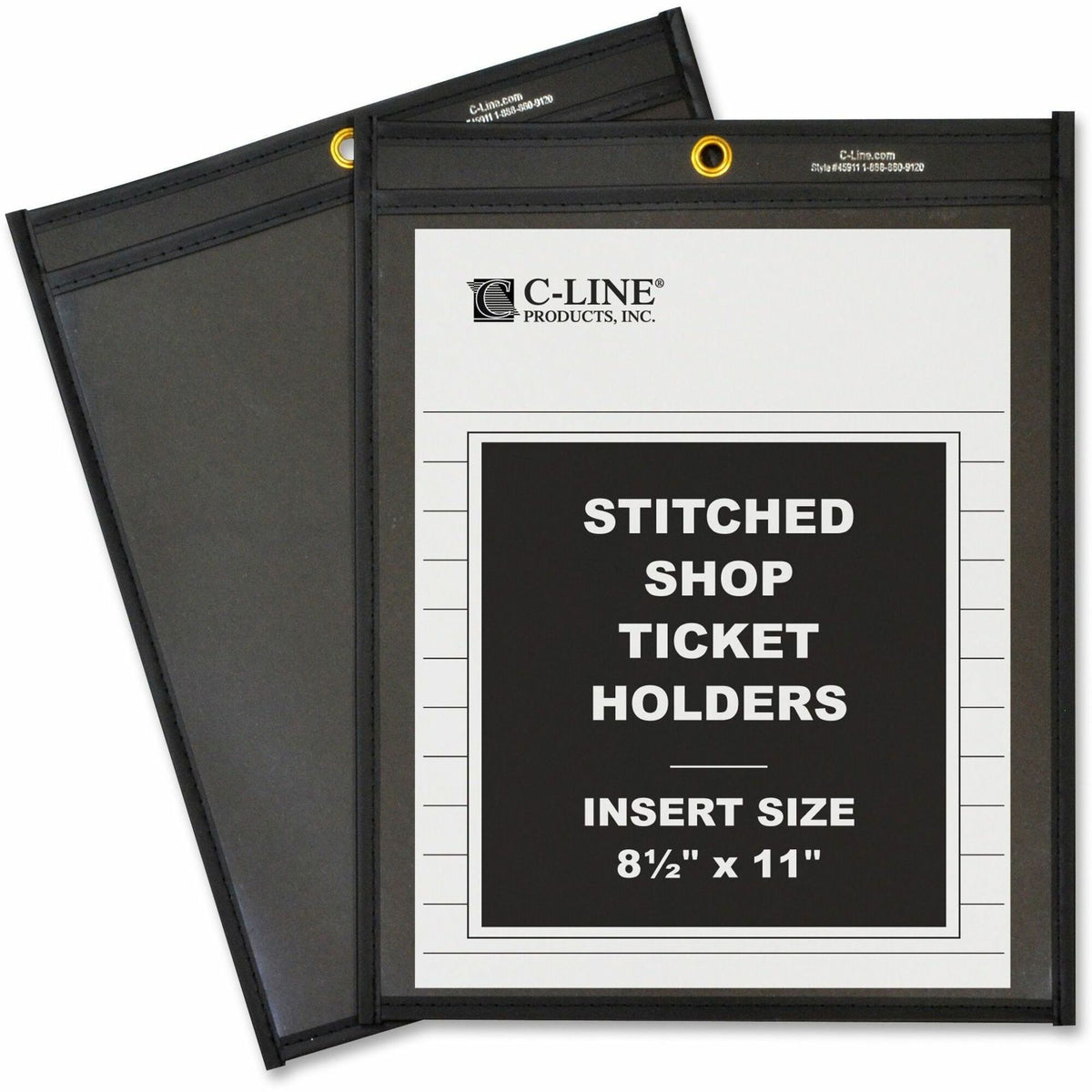 C-Line Letter Vinyl File Pocket - 8 1/2" x 11" - Pressboard, Vinyl, Metal - Clear, Black - Reinforced, Heavy Duty - 25 / Box