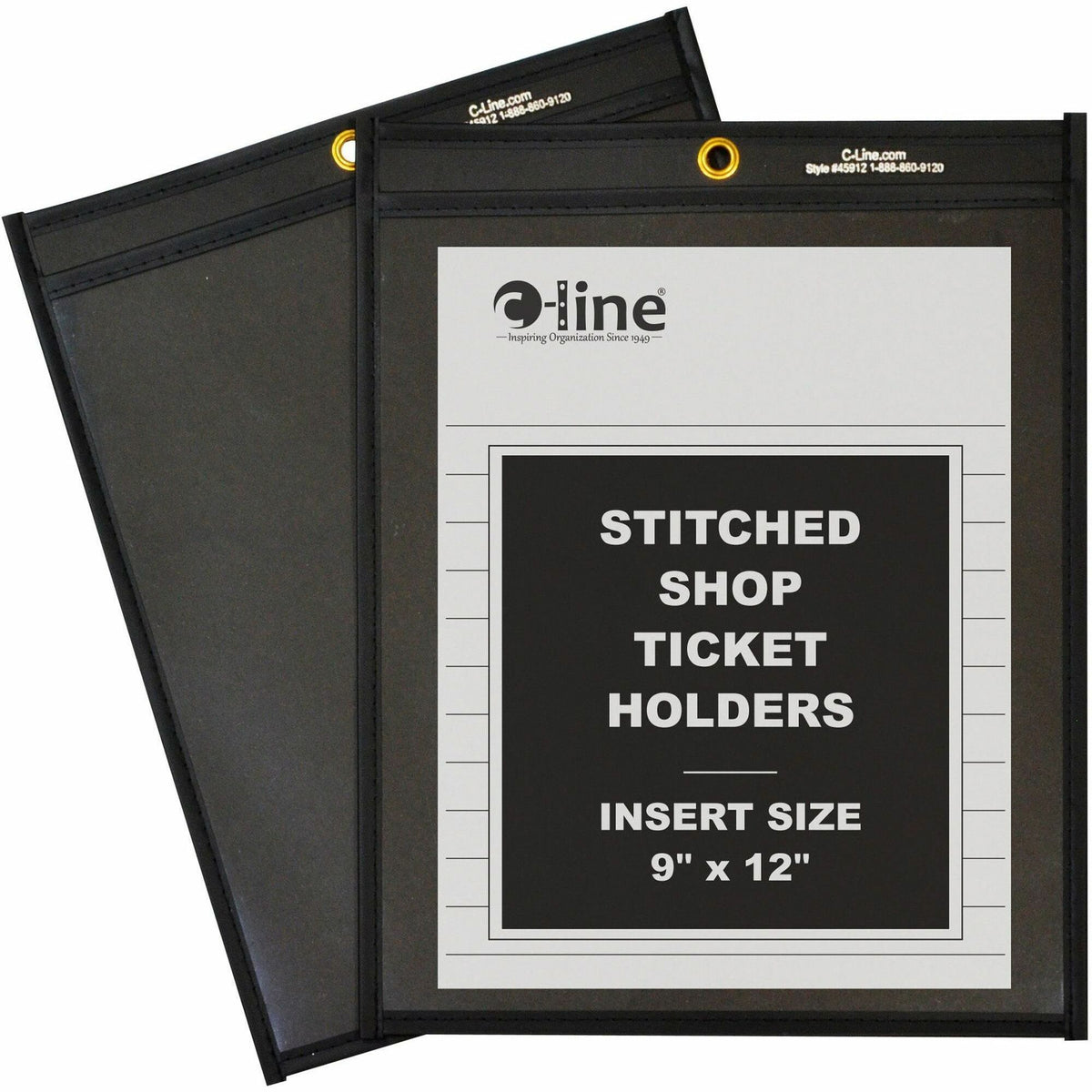 C-Line Vinyl File Pocket - 9" x 12" - Pressboard, Vinyl, Metal - Clear, Black - Reinforced, Heavy Duty - 25 / Box