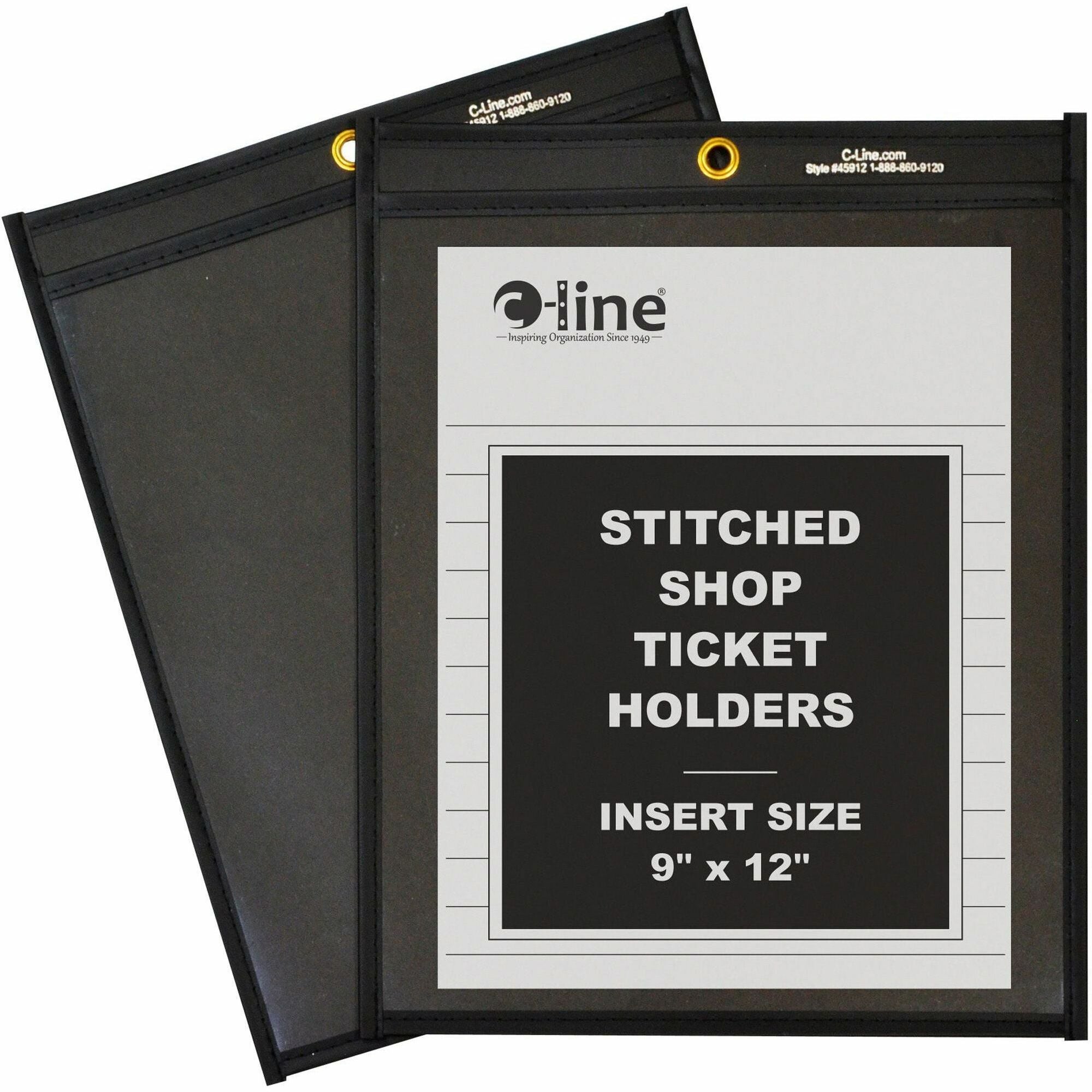 C-Line Vinyl File Pocket - 9" x 12" - Pressboard, Vinyl, Metal - Clear, Black - Reinforced, Heavy Duty - 25 / Box