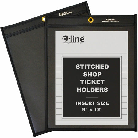 C-Line Vinyl File Pocket - 9" x 12" - Pressboard, Vinyl, Metal - Clear, Black - Reinforced, Heavy Duty - 25 / Box