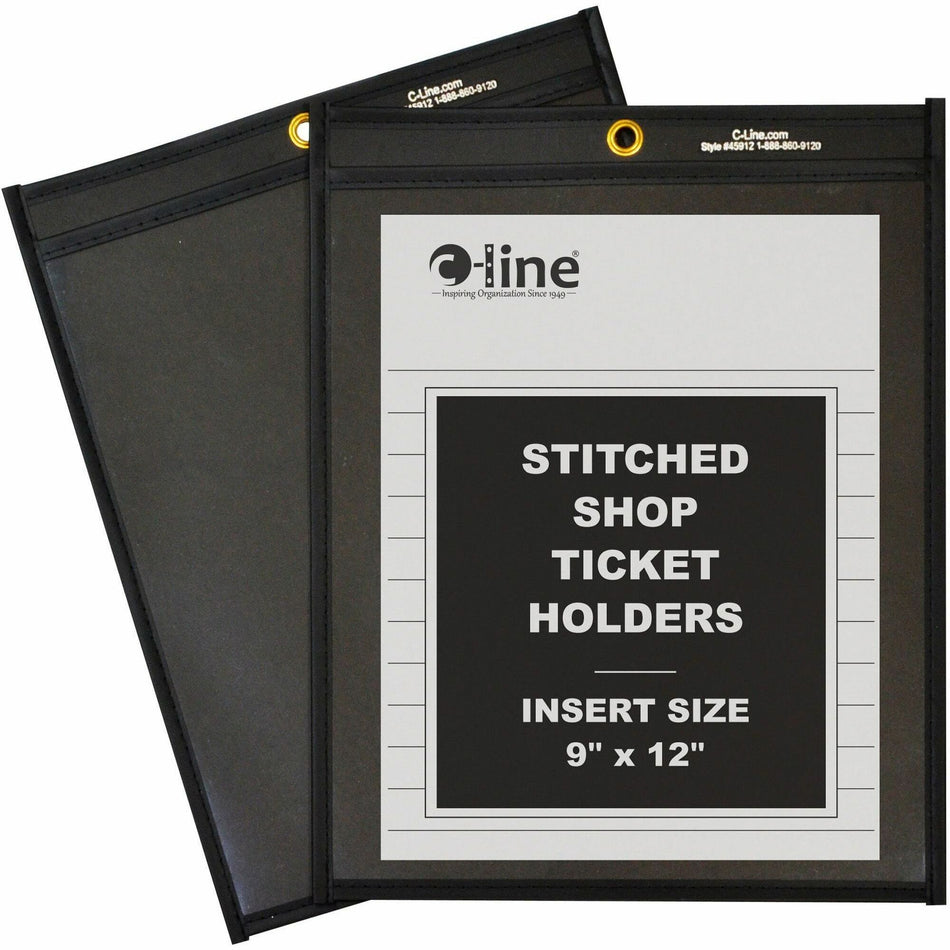 C-Line Vinyl File Pocket - 9" x 12" - Pressboard, Vinyl, Metal - Clear, Black - Reinforced, Heavy Duty - 25 / Box