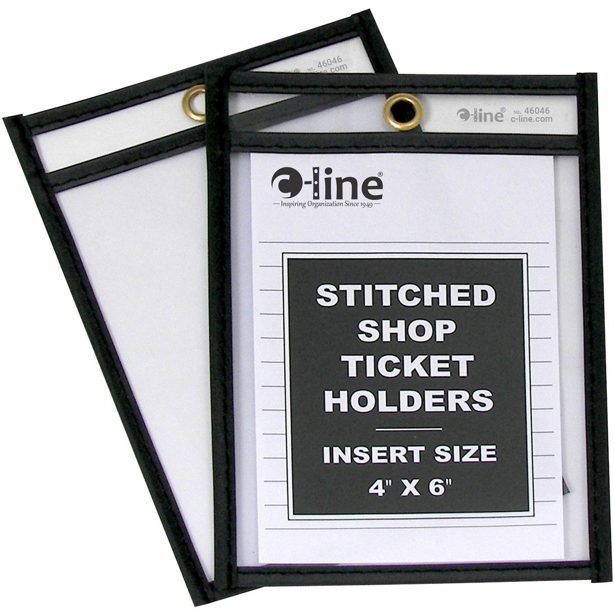 C-Line Stitched Vinyl Shop Ticket Holders - Support 4" x 6" Media - Vinyl - Clear, Black - Sturdy - 25 / Box