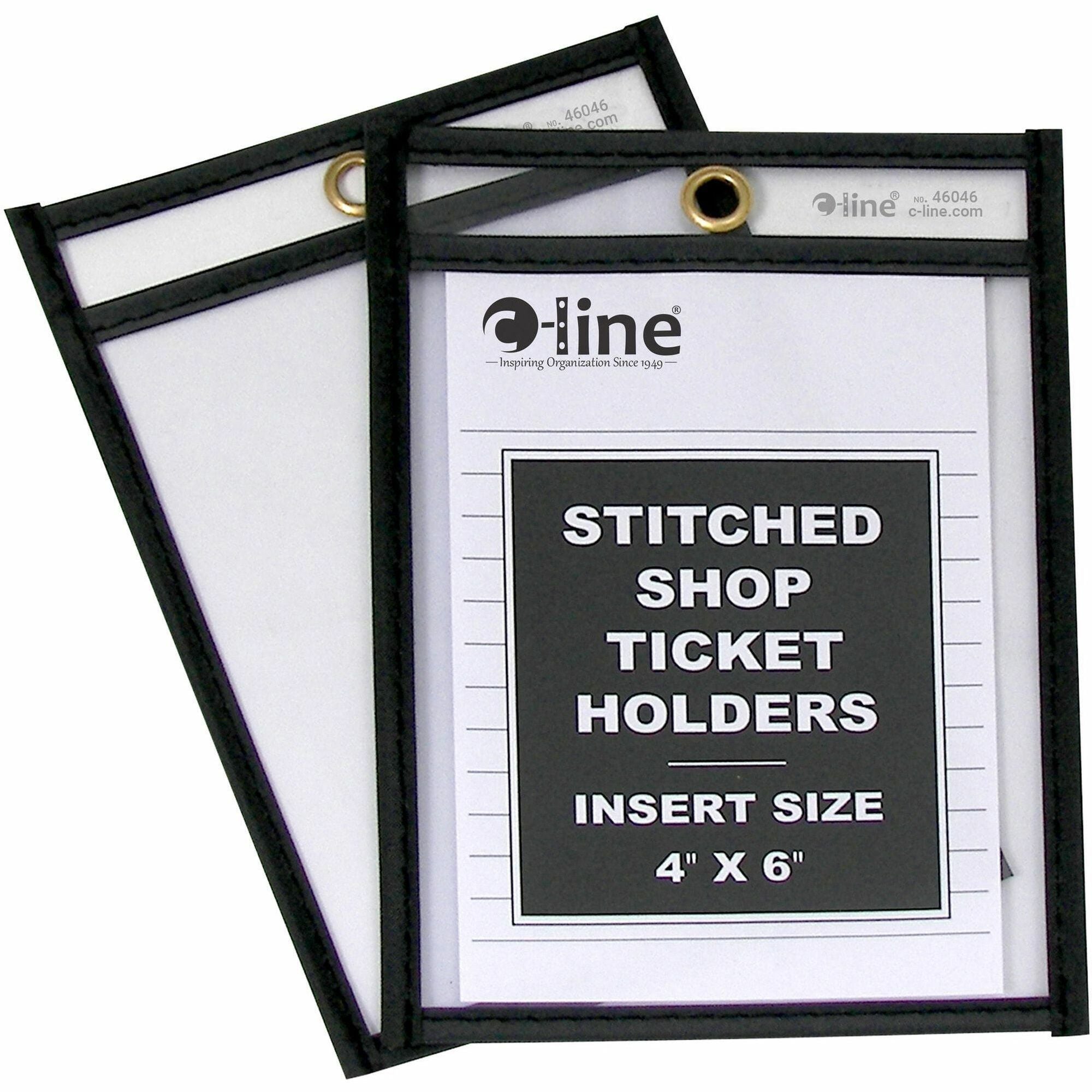 C-Line Stitched Vinyl Shop Ticket Holders - Support 4" x 6" Media - Vinyl - Clear, Black - Sturdy - 25 / Box