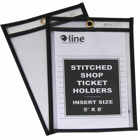 C-Line Stitched Vinyl Shop Ticket Holders - Support 5" x 8" Media - Vinyl - Black, Clear - 25 / Box