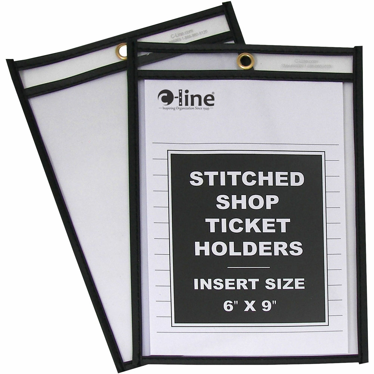 C-Line Stitched Vinyl Shop Ticket Holders - Support 6" x 9" Media - Vinyl - Black, Clear - Sturdy - 25 / Box