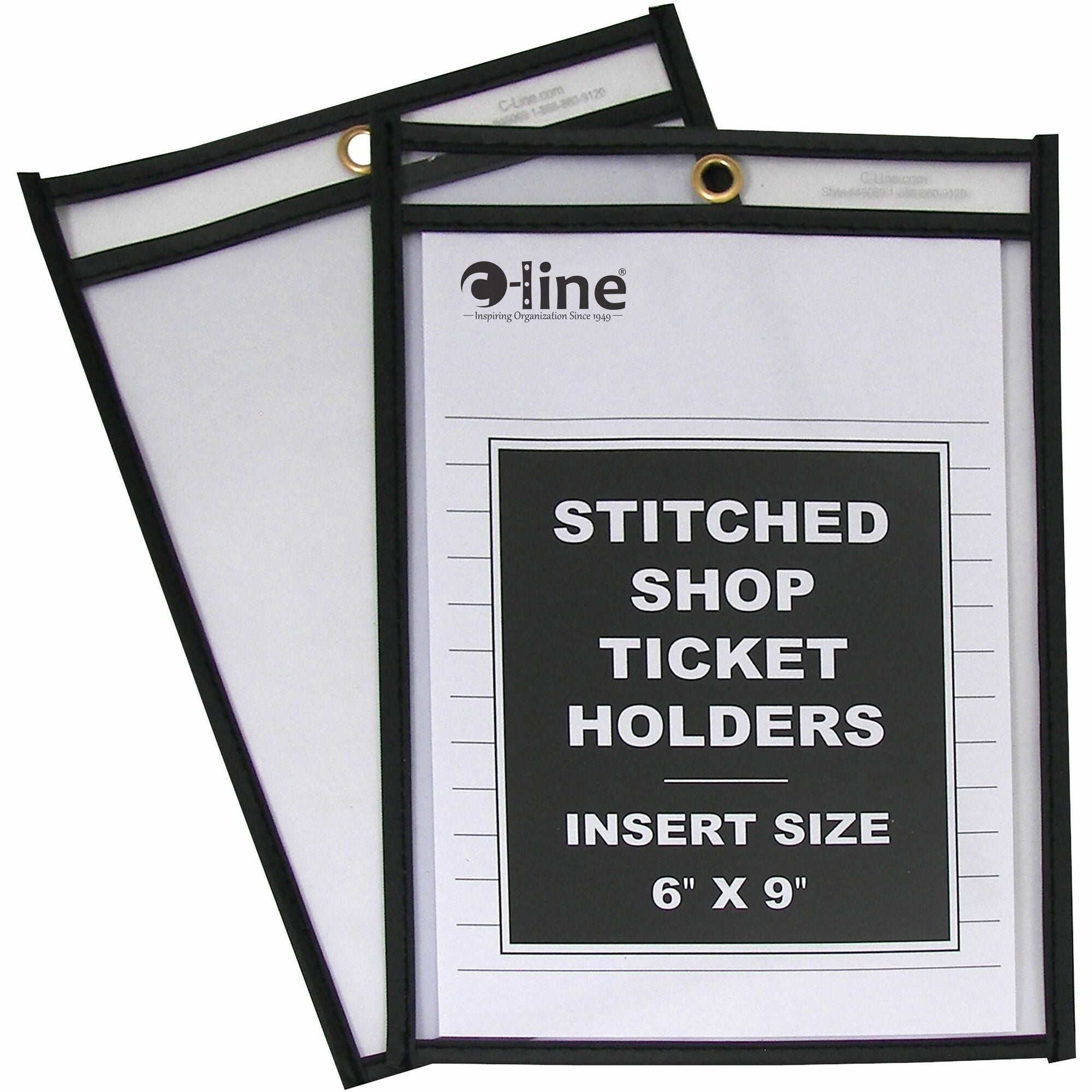 C-Line Stitched Vinyl Shop Ticket Holders - Support 6" x 9" Media - Vinyl - Black, Clear - Sturdy - 25 / Box