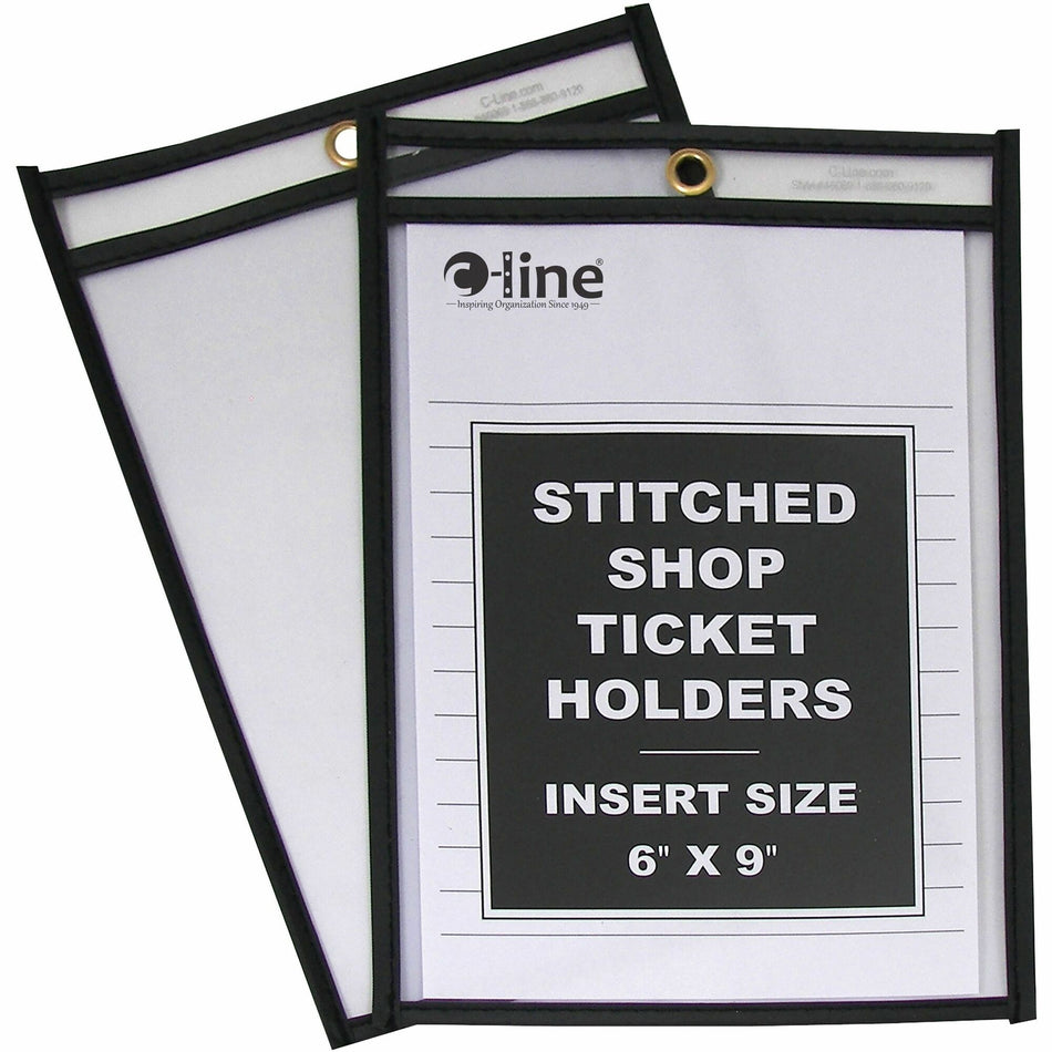 C-Line Stitched Vinyl Shop Ticket Holders - Support 6" x 9" Media - Vinyl - Black, Clear - Sturdy - 25 / Box