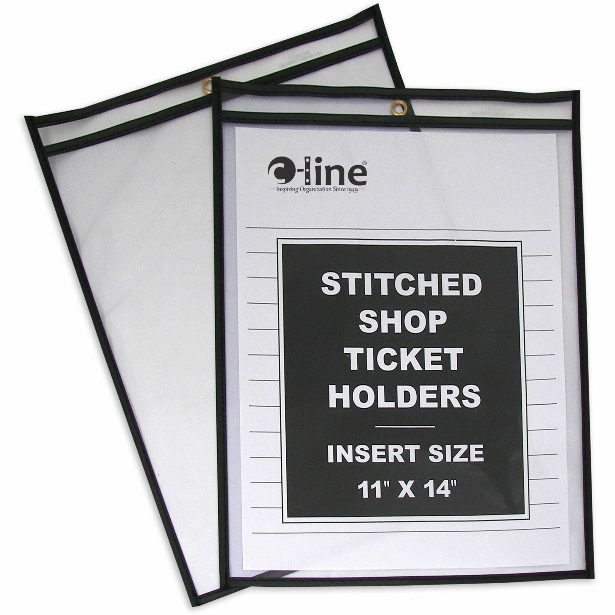 C-Line Stitched Vinyl Shop Ticket Holders - Support 11" x 14" Media - Vinyl - Black, Clear - Sturdy - 25 / Box