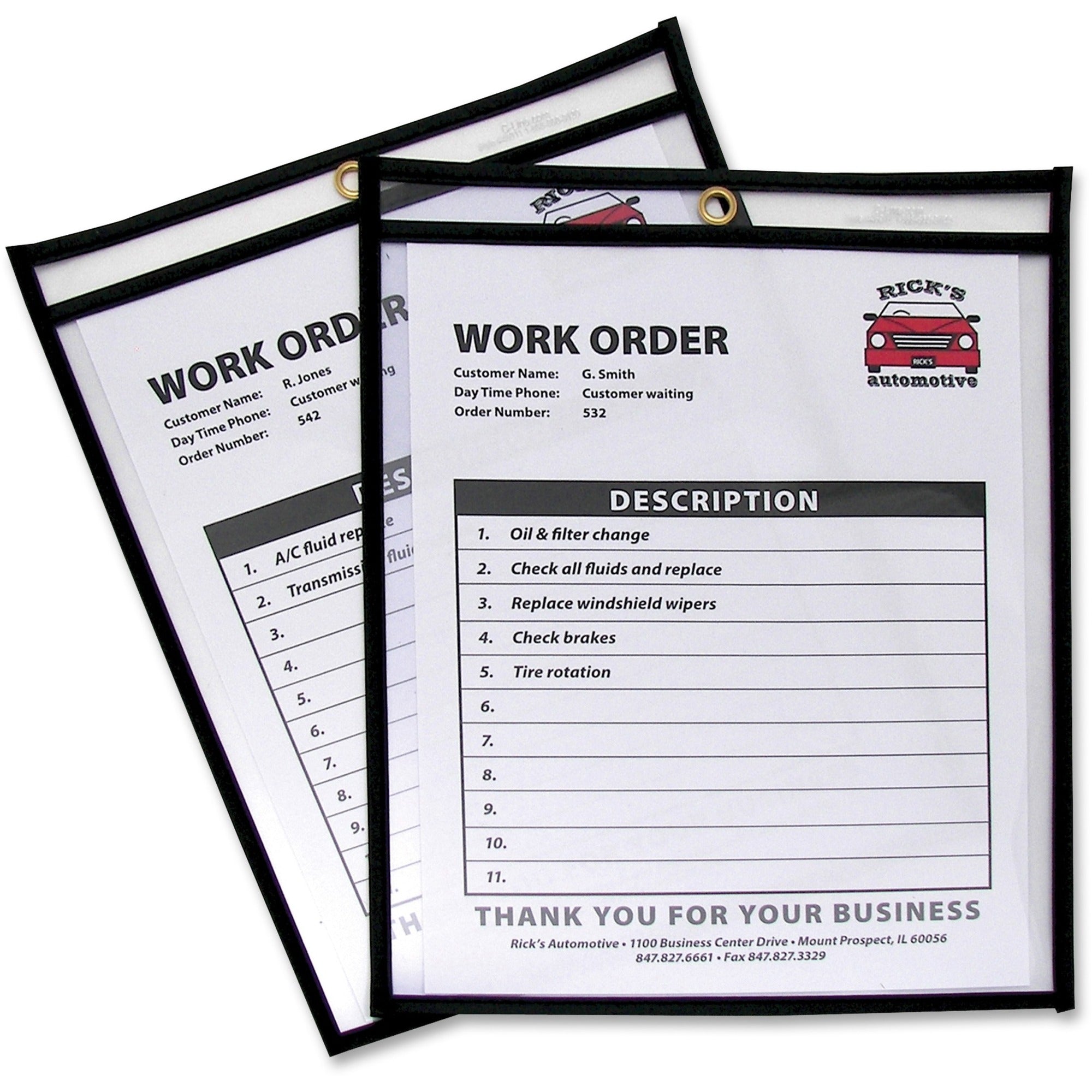 C-Line Stitched Vinyl Shop Ticket Holders - Support 8.50" x 11" Media - Vinyl - Black, Clear - Sturdy - 25 / Box