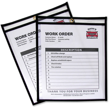 C-Line Stitched Vinyl Shop Ticket Holders - 8.50’’ x 11’’ - Black & Clear - Sturdy - 25/Box - Sheet Protectors