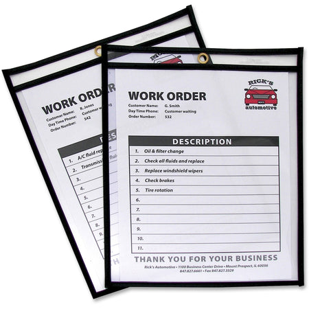 C-Line Stitched Vinyl Shop Ticket Holders - Support 8.50" x 11" Media - Vinyl - Black, Clear - Sturdy - 25 / Box