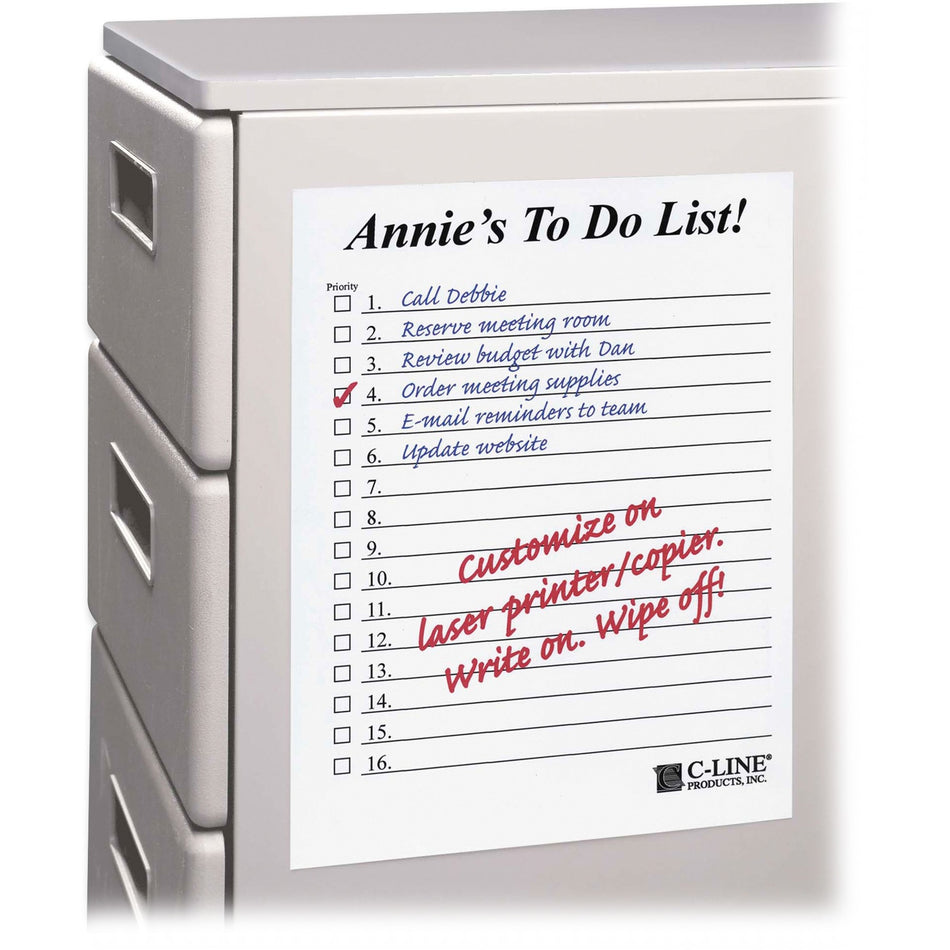 C-Line Self-Stick Dry-erase Sheets - 8 1/2" Flag/Note Width x 11" Flag/Note Length - Rectangle - White - Self-adhesive, Repositionable, Removable - 25 / Box