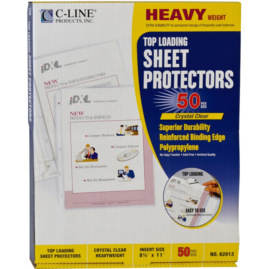 C-Line Poly Top-loading Sheet Protectors - For Letter 8 1/2" x 11" Sheet - 3 x Holes - Ring Binder - Clear - Polypropylene - 50 / Box