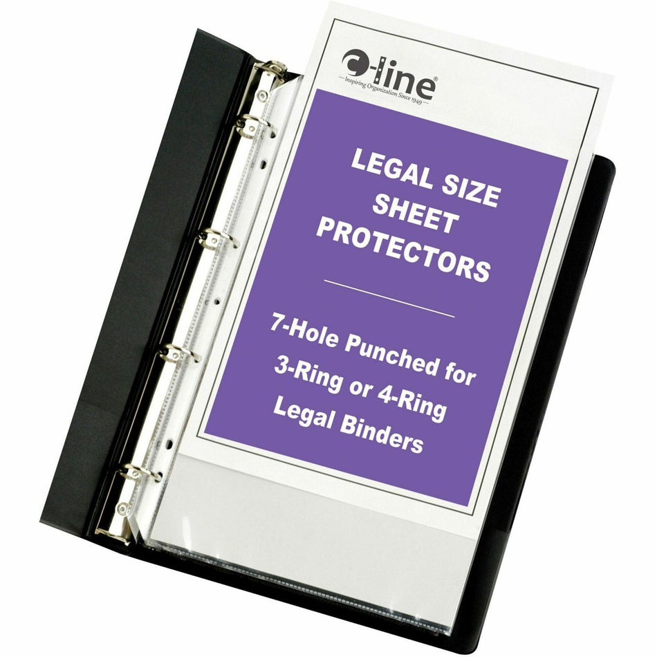 C-Line Legal Size Top Loading Sheet Protectors - For Legal 8 1/2" x 14" Sheet - 4 x Holes - Ring Binder - Clear - Polypropylene - 50 / Box