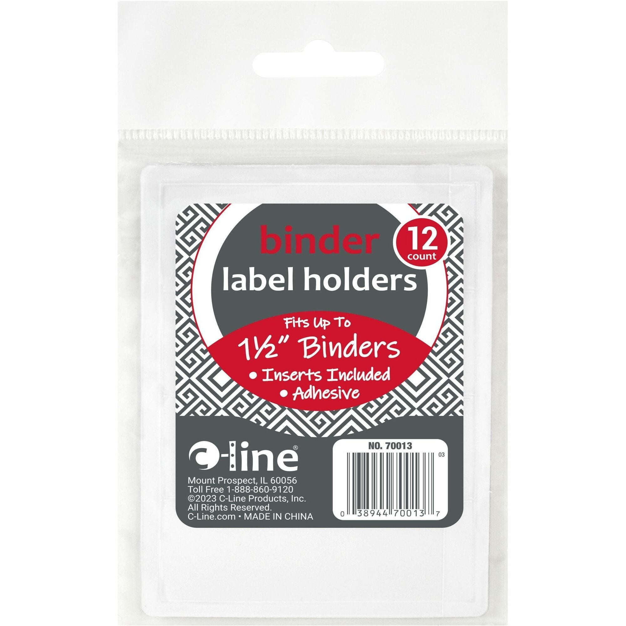 C-Line Self-Adhesive Binder Labels - 0.4" Height x 0.7" Width x 2.5" Length - Vinyl - Clear - 12 / Pack