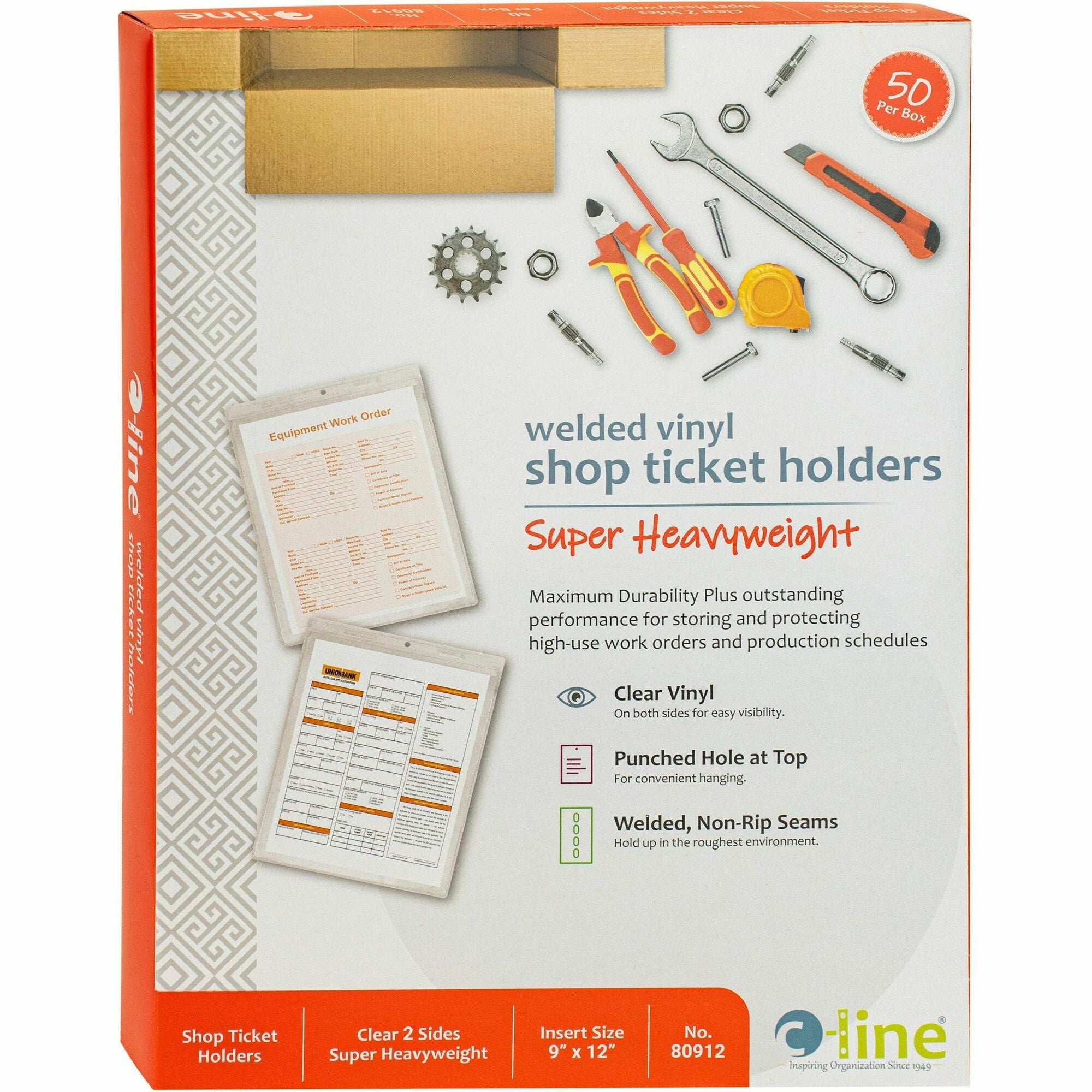 C-Line Vinyl File Pocket - 9" x 12" - Vinyl - Clear - Punched - 50 / Box
