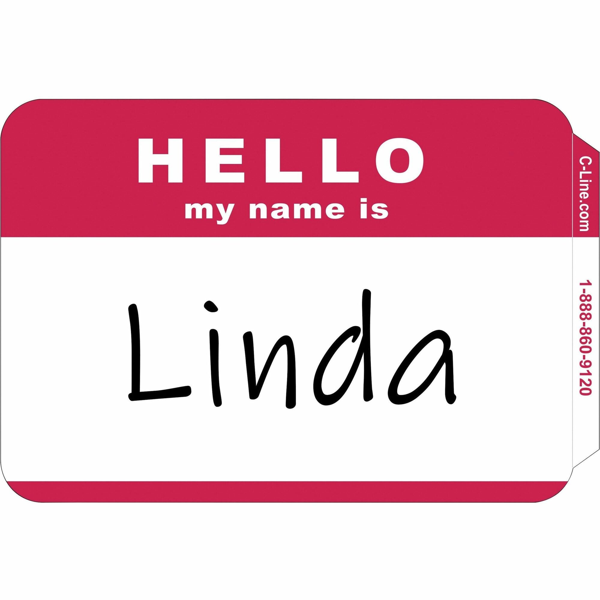 C-Line Hello My Name Is Adhesive Name Badges - Hello My Name Is - 3 1/2" Width x 2 1/4" Length - Rectangle - Red - 100 / Box