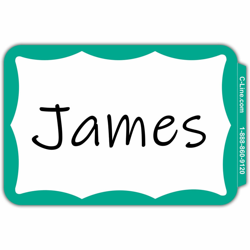 C-Line Self-adhesive Color Border Name Badges - 3 1/2" Width x 2 1/4" Length - Removable Adhesive - Rectangle - Green - Self-adhesive - 100 / Box