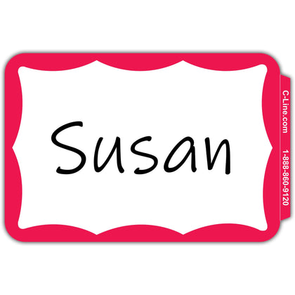 C-Line Color Border Name Badges - Red Removable Adhesive - 100/Box - ID & Supplies