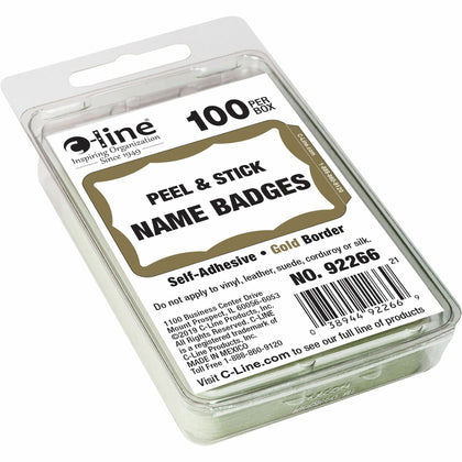 C-Line Gold Color Border Name Badges - Removable Adhesive - 100/Box - ID & Supplies