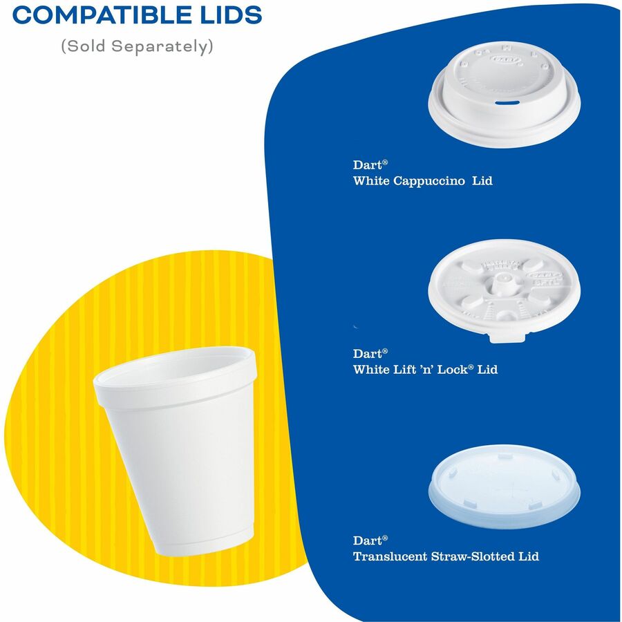 Dart J Cup 14 oz Squat Insulated Foam Cups - 14 fl oz - White - Foam - Cold Drink, Hot Drink, Soft Drink - 25/Pack - 40 / Carton