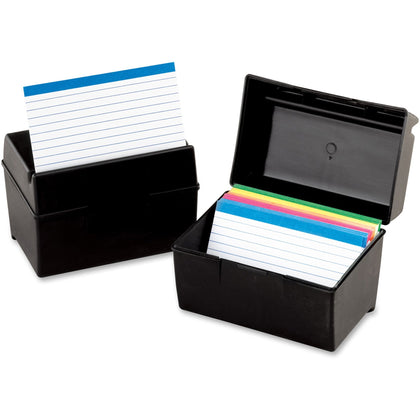 Oxford Plastic Index Card Box with Lid - 8’’x5’’ - 400 Cards - Black - & Accessories