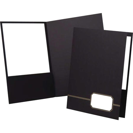 Oxford Executive Letter Recycled Pocket Folder - 1/2" Folder Capacity - 8 1/2" x 11" - 80 Sheets Capacity - 2 Front Pocket(s) - Linen - Black, Gold - Die-cut - 30% Recycled - 4 / Pack