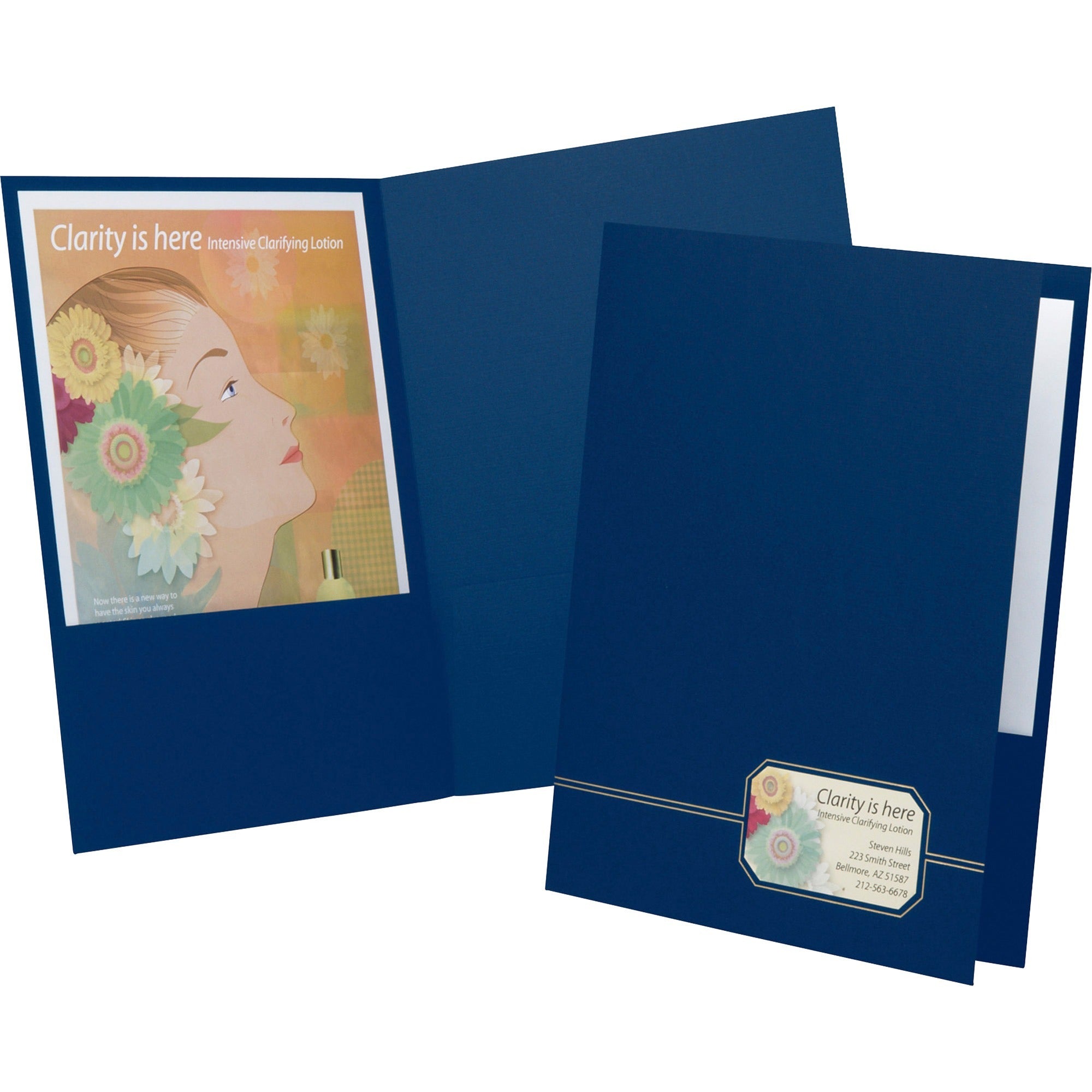 Oxford Executive Letter Recycled Pocket Folder - 1/2" Folder Capacity - 8 1/2" x 11" - 80 Sheets Capacity - 2 Front Pocket(s) - Linen - Blue, Gold - Die-cut - 30% Recycled - 4 / Pack