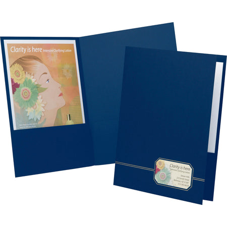 Oxford Executive Letter Recycled Pocket Folder - 1/2" Folder Capacity - 8 1/2" x 11" - 80 Sheets Capacity - 2 Front Pocket(s) - Linen - Blue, Gold - Die-cut - 30% Recycled - 4 / Pack