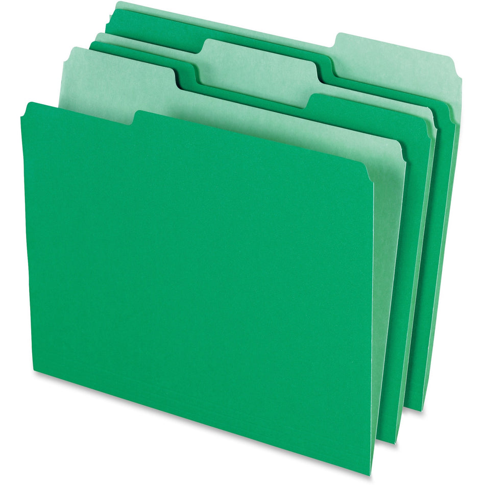 Pendaflex 1/3 Tab Cut Letter Recycled Top Tab File Folder - 8 1/2" x 11" - Top Tab Location - Assorted Tab Position - 11 pt. - 1 Plys - Green - Acid-free - 10% Recycled - 100 / Box