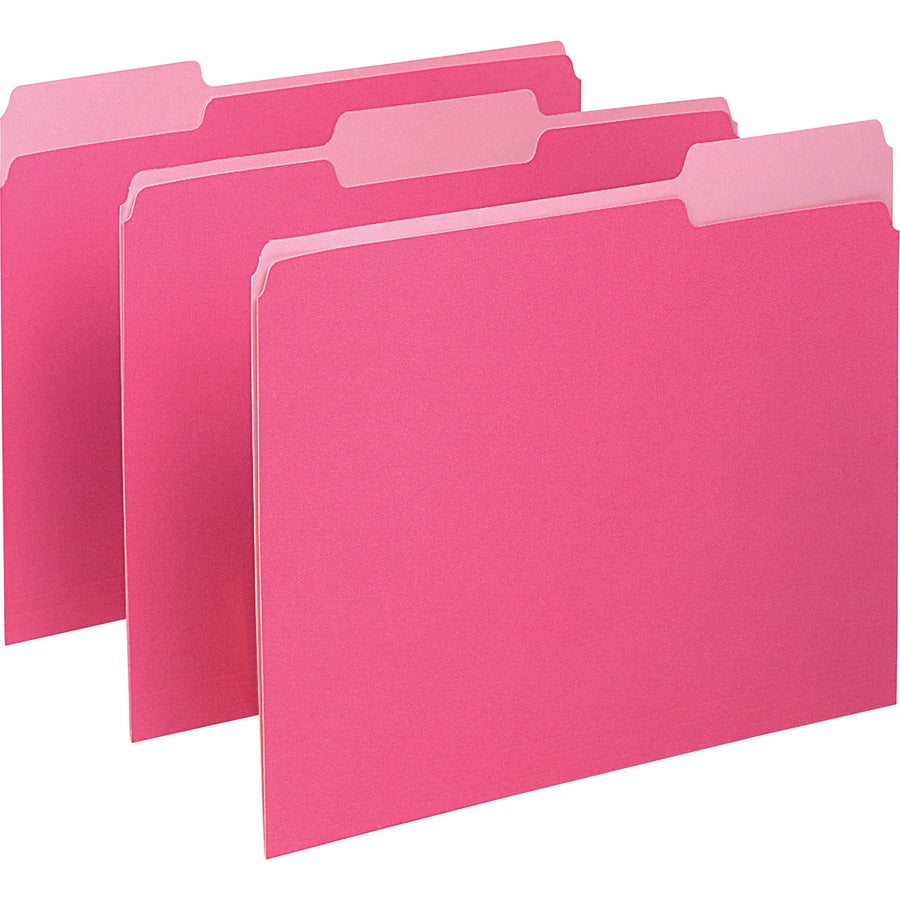 Pendaflex 1/3 Tab Cut Letter Recycled Top Tab File Folder - 8 1/2" x 11" - Top Tab Location - Assorted Tab Position - 11 pt. - 1 Plys - Pink - Acid-free - 10% Recycled - 100 / Box
